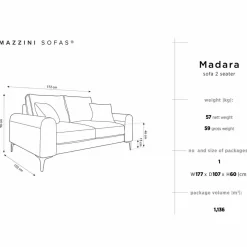 Mazzini Sofas Canapé 2 places velours madara gris - 172x102x90 cm