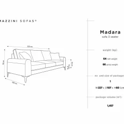 Best Mazzini Sofas Canapé 3 places velours madara gris - 222x102x90 cm