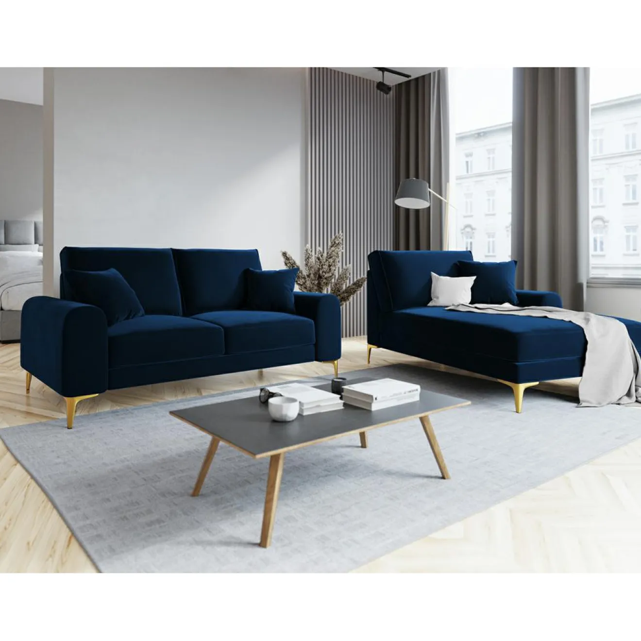 Outlet Mazzini Sofas Canapé 2 places velours madara bleu roi - 172x102x90 cm