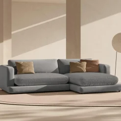 New Mazzini Sofas Canapé d'angle droit en Velours Daphne 4 Places Gris Clair - 270x170x86 cm
