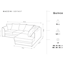 Mazzini Sofas Canapé d'angle droit Quince 4 Places bleu - 221x171x80 cm