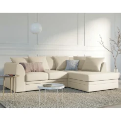 Mazzini Sofas Canapé d'angle Droit Quince Velours côtelé 4 Places beige clair - 221x171x80 cm