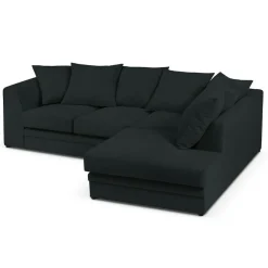 Hot Mazzini Sofas Canapé d'angle Droit Quince Velours côtelé 4 Places noir - 221x171x80 cm