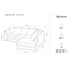 Hot Mazzini Sofas Canapé d'angle Droit Quince Velours côtelé 4 Places noir - 221x171x80 cm