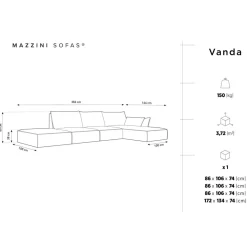 Sale Mazzini Sofas Canapé D'Angle Droit Vanda 5 Places 1 vert bouteille - 386x166x85 cm
