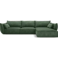 Mazzini Sofas Canapé D'Angle Droit Vanda 5 Places 2 vert bouteille - 208x166x85 cm