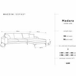 Clearance Mazzini Sofas Canapé d'angle droit velours madara gris - 254x182x90 cm