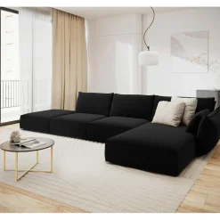 Mazzini Sofas Canapé d'angle droit Velours Vanda 5 Places noir - 386x166x85 cm