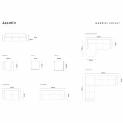 Sale Mazzini Sofas Canapé d'angle droit Velours Jasmin 4 Places noir - 250x170x72 cm