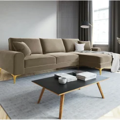 Discount Mazzini Sofas Canapé d'angle droit velours madara beige - 254x182x90 cm