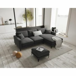 Mazzini Sofas Canapé d'angle Droit Velours Venus 4 Places gris - 248x160x90 cm