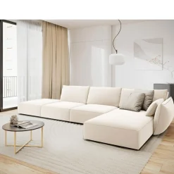 Mazzini Sofas Canapé d'angle droit Velours Vanda 5 Places beige clair - 386x166x85 cm