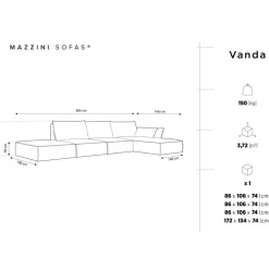 Mazzini Sofas Canapé d'angle droit Velours Vanda 5 Places beige clair - 386x166x85 cm
