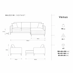 Sale Mazzini Sofas Canapé d'angle Droit Venus 4 Places beige - 248x160x90 cm