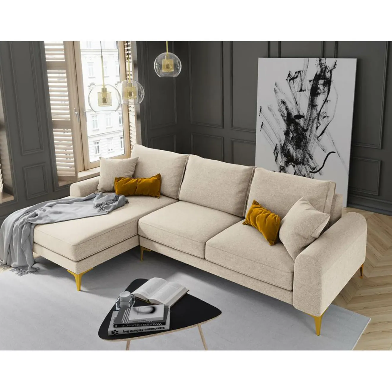 Hot Mazzini Sofas Canapé d'angle gauche 5 places Madara beige - 254x182x90 cm