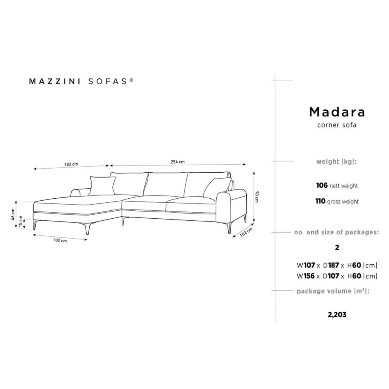 Hot Mazzini Sofas Canapé d'angle gauche 5 places Madara beige - 254x182x90 cm