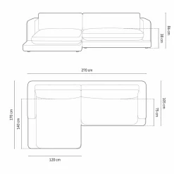 Mazzini Sofas Canapé d'angle Gauche Daphne 4 Places Noir - 270x170x86 cm