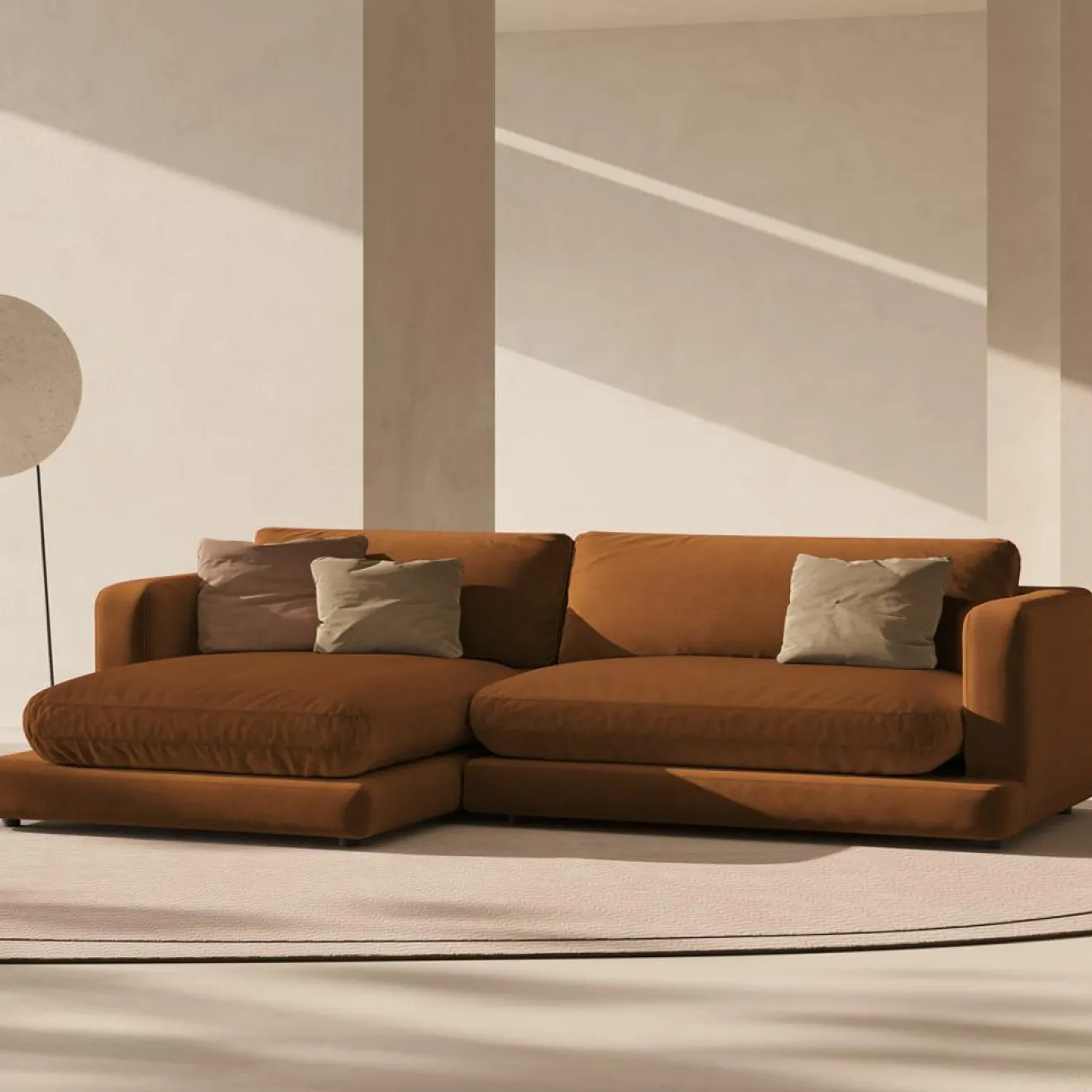 Hot Mazzini Sofas Canapé d'angle Gauche en Velours Daphne 4 Places Terracotta - 270x170x86 cm