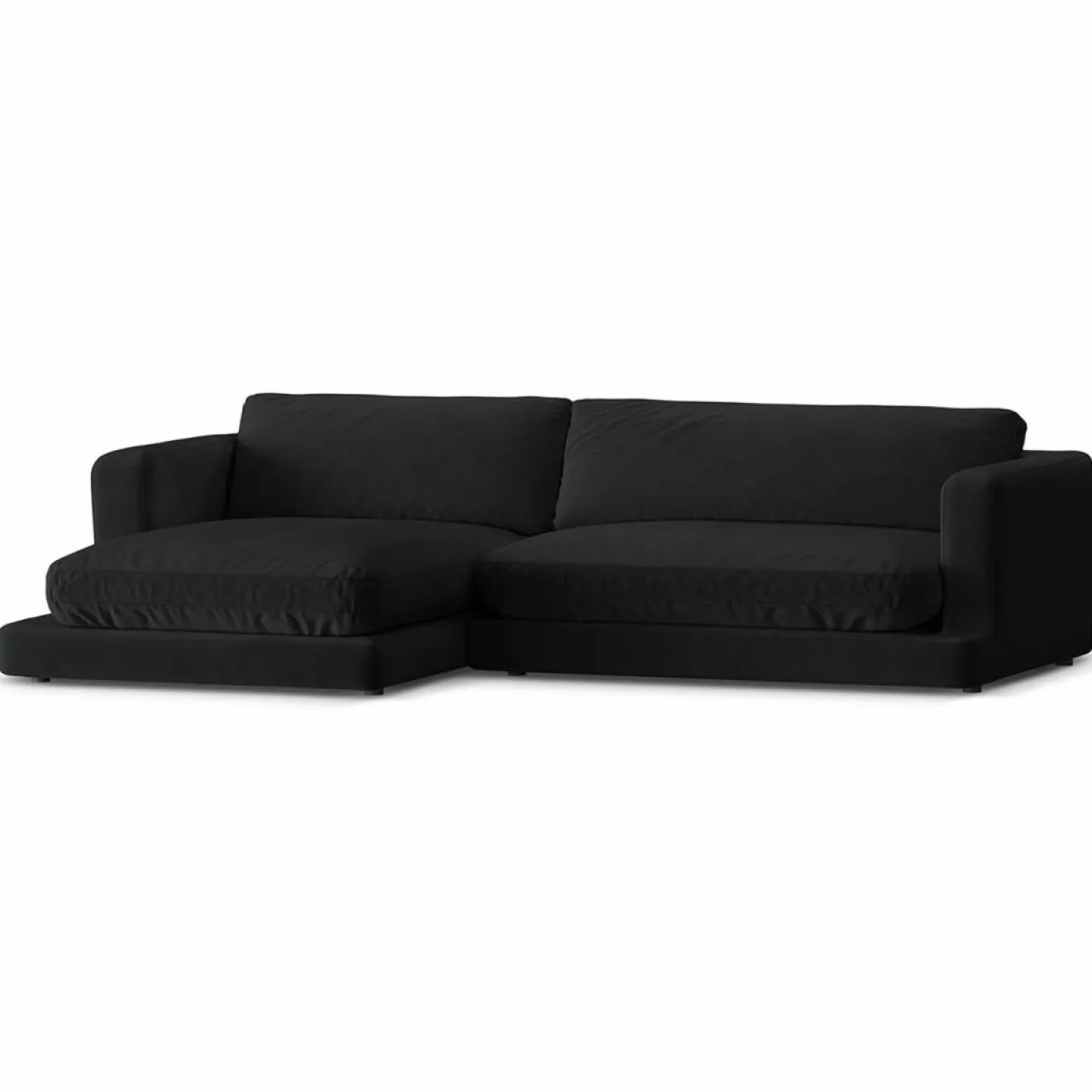 Mazzini Sofas Canapé d'angle Gauche en Velours Daphne 4 Places Noir - 270x170x86 cm