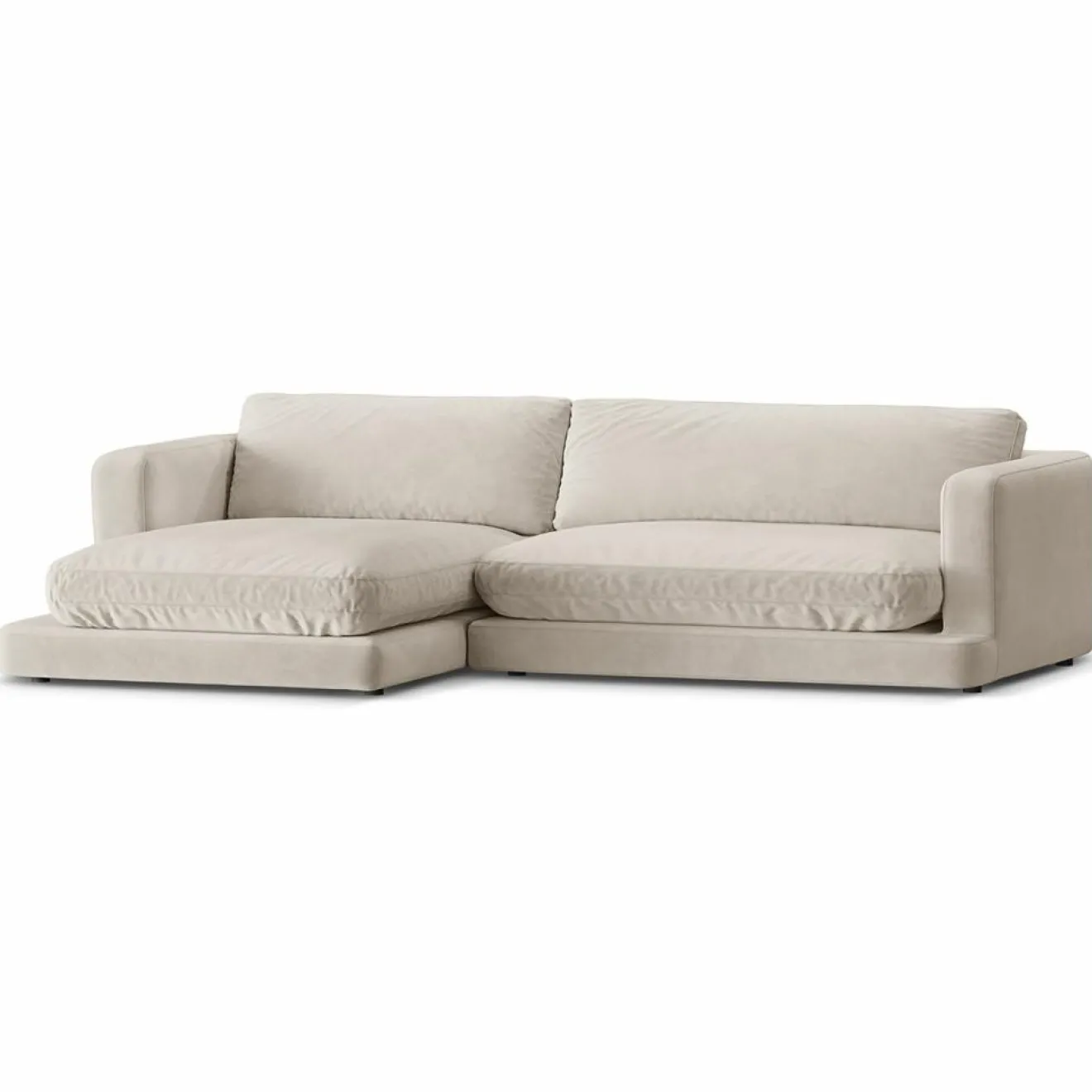 Sale Mazzini Sofas Canapé d'angle Gauche en Velours Daphne 4 Places Beige Clair - 270x170x86 cm