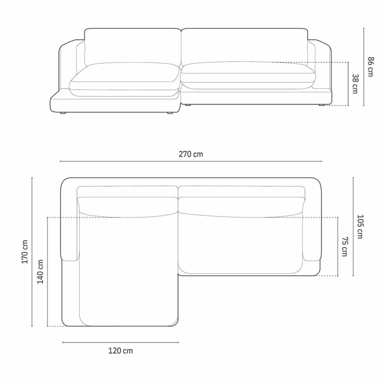 Sale Mazzini Sofas Canapé d'angle Gauche en Velours Daphne 4 Places Beige Clair - 270x170x86 cm