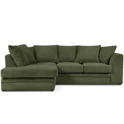 Clearance Mazzini Sofas Canapé d'angle Gauche Quince Velours côtelé 4 Places vert - 221x171x80 cm
