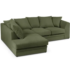 Clearance Mazzini Sofas Canapé d'angle Gauche Quince Velours côtelé 4 Places vert - 221x171x80 cm