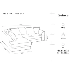 Mazzini Sofas Canapé d'angle gauche Quince 4 Places gris foncé - 221x171x80 cm