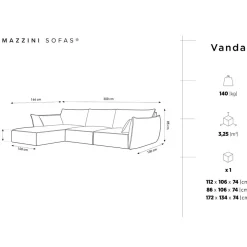 Mazzini Sofas Canapé D'Angle Gauche Vanda 5 Places 2 bleu roi - 208x166x85 cm
