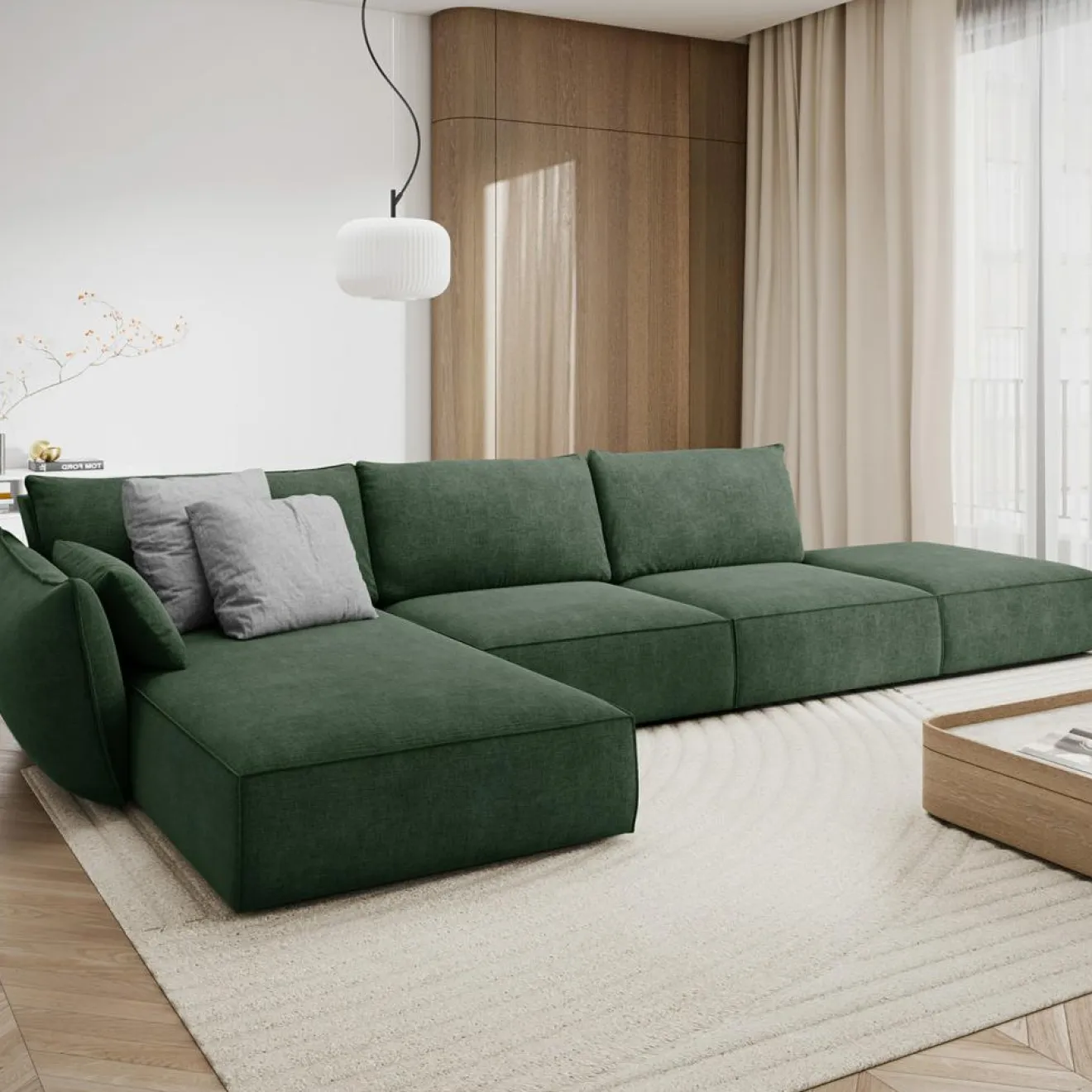 Sale Mazzini Sofas Canapé D'Angle Gauche Vanda 5 Places 1 vert bouteille - 386x166x85 cm