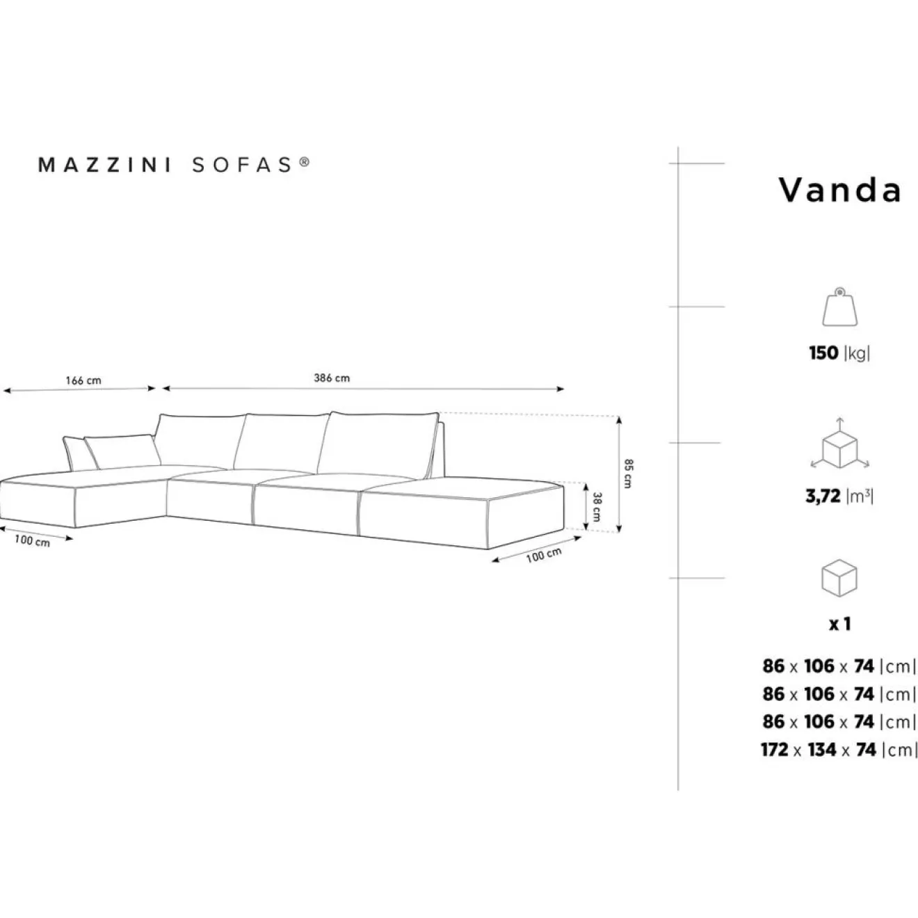 Sale Mazzini Sofas Canapé D'Angle Gauche Vanda 5 Places 1 vert bouteille - 386x166x85 cm