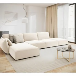 Mazzini Sofas Canapé d'angle gauche Velours Vanda 5 Places beige clair - 386x166x85 cm