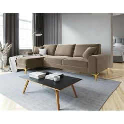 Best Mazzini Sofas Canapé d'angle gauche Velours 5 places Madara beige - 254x182x90 cm