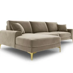 Best Mazzini Sofas Canapé d'angle gauche Velours 5 places Madara beige - 254x182x90 cm