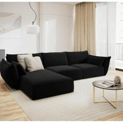 Best Mazzini Sofas Canapé d'angle gauche Velours Vanda 4 Places noir - 300x166x85 cm