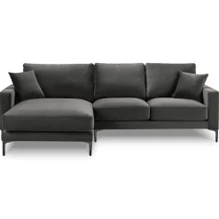 Mazzini Sofas Canapé d'angle Gauche Velours Venus 4 Places gris - 248x160x90 cm