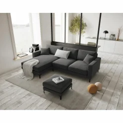 Mazzini Sofas Canapé d'angle Gauche Velours Venus 4 Places gris - 248x160x90 cm