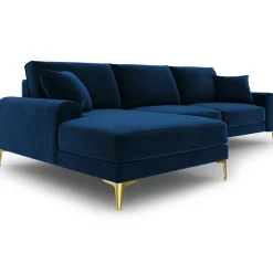 Mazzini Sofas Canapé d'angle gauche velours madara bleu roi - 254x182x90 cm