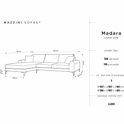 Mazzini Sofas Canapé d'angle gauche velours madara bleu roi - 254x182x90 cm