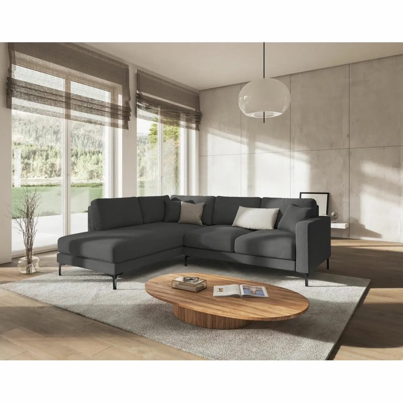 Clearance Mazzini Sofas Canapé d'angle Gauche Venus 4 Places gris foncé - 248x160x90 cm