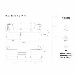 Clearance Mazzini Sofas Canapé d'angle Gauche Venus 4 Places gris foncé - 248x160x90 cm