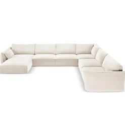 Mazzini Sofas Canapé d'angle Panoramique droit Velours Vanda 8 Places beige clair - 384x284x85 cm