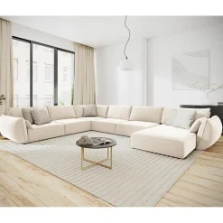 Mazzini Sofas Canapé d'angle Panoramique gauche Velours Vanda 8 Places beige clair - 384x284x85 cm