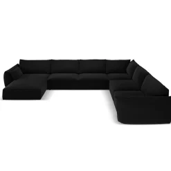 Mazzini Sofas Canapé d'angle Panoramique droit Velours Vanda 8 Places noir - 384x284x85 cm