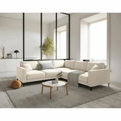 Outlet Mazzini Sofas Canapé d'angle Symétrique En Velours Venus 5 Places beige clair - 250x238x90 cm