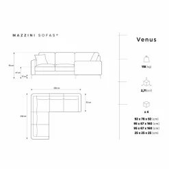 Outlet Mazzini Sofas Canapé d'angle Symétrique En Velours Venus 5 Places beige clair - 250x238x90 cm