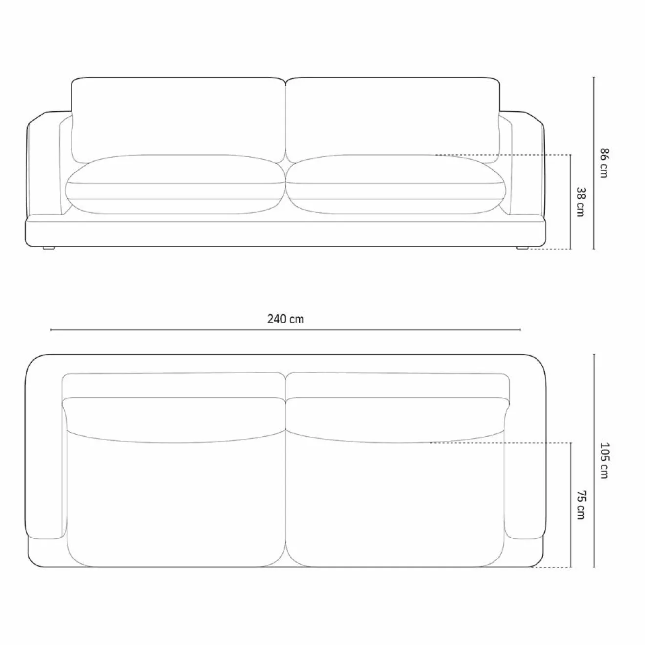 Clearance Mazzini Sofas Canapé Daphne 4 Places Gris Foncé - 240x105x86 cm