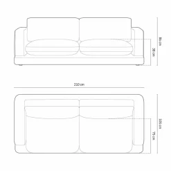 Mazzini Sofas Canapé Daphne 3 Places Gris chaud - 210x105x86 cm