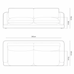 Mazzini Sofas Canapé Daphne 4 Places Noir - 240x105x86 cm