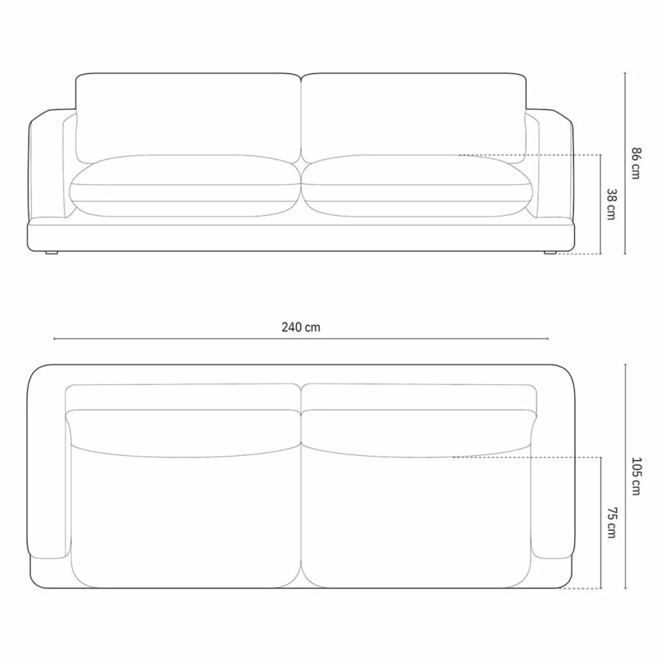 Mazzini Sofas Canapé Daphne 4 Places Noir - 240x105x86 cm